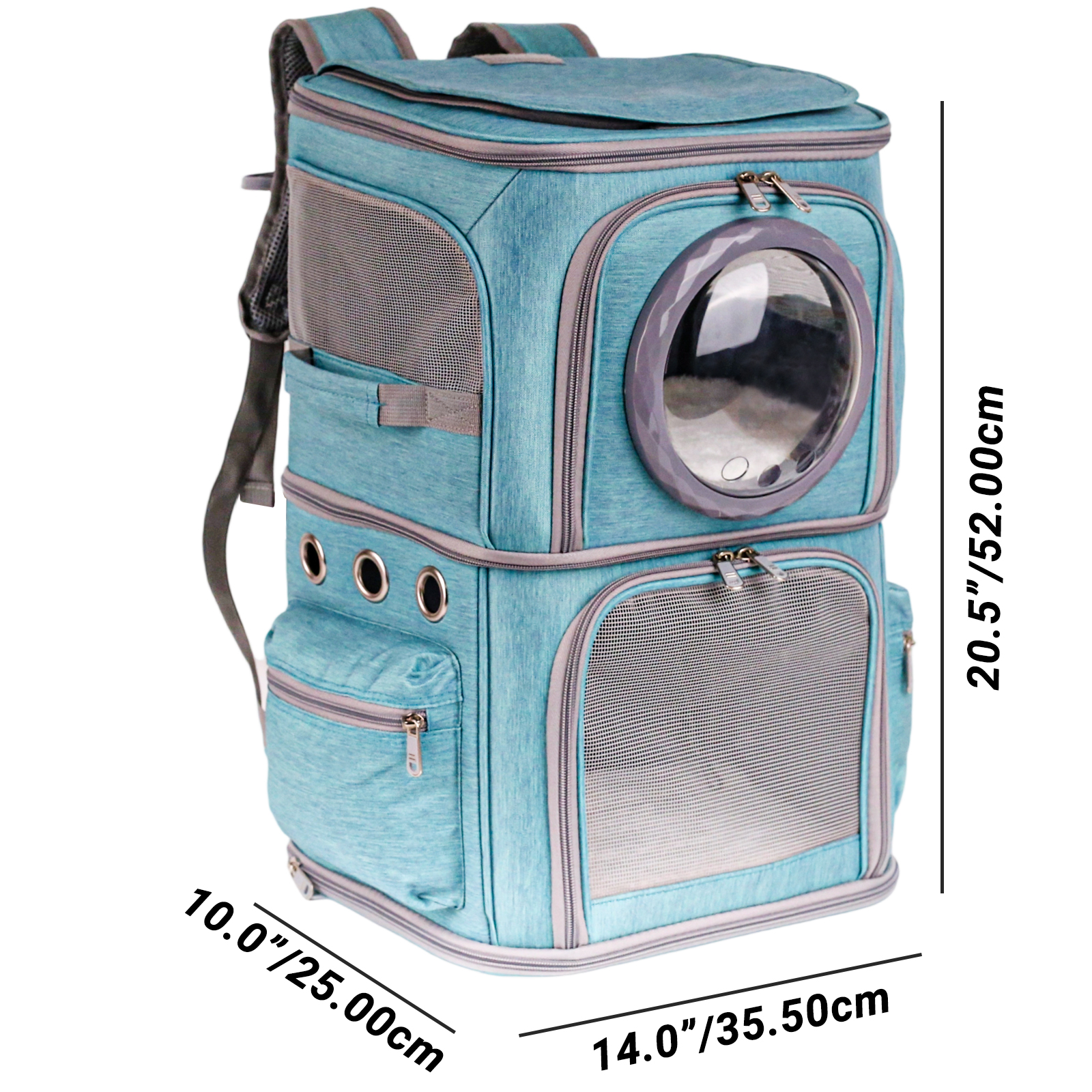 2-in-1 Pet Carrier Backpack for Two Cats or One Dog, Green Double-Layer 2 Compartment Carry Bag to Transport Small Animals Traveling and Hiking, Space Capsule Clear Bubble Dome
