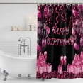 thumbnail image 3 of Happy Birthday Pink Shower Curtain, Waterproof Shower Curtains for Bathroom, Gifts Balloons Goblet Glitter Ribbons Black Washable Fabric Bathtub Curtain Set Bath Decor with 12 Hooks Long 72"x84", 3 of 8