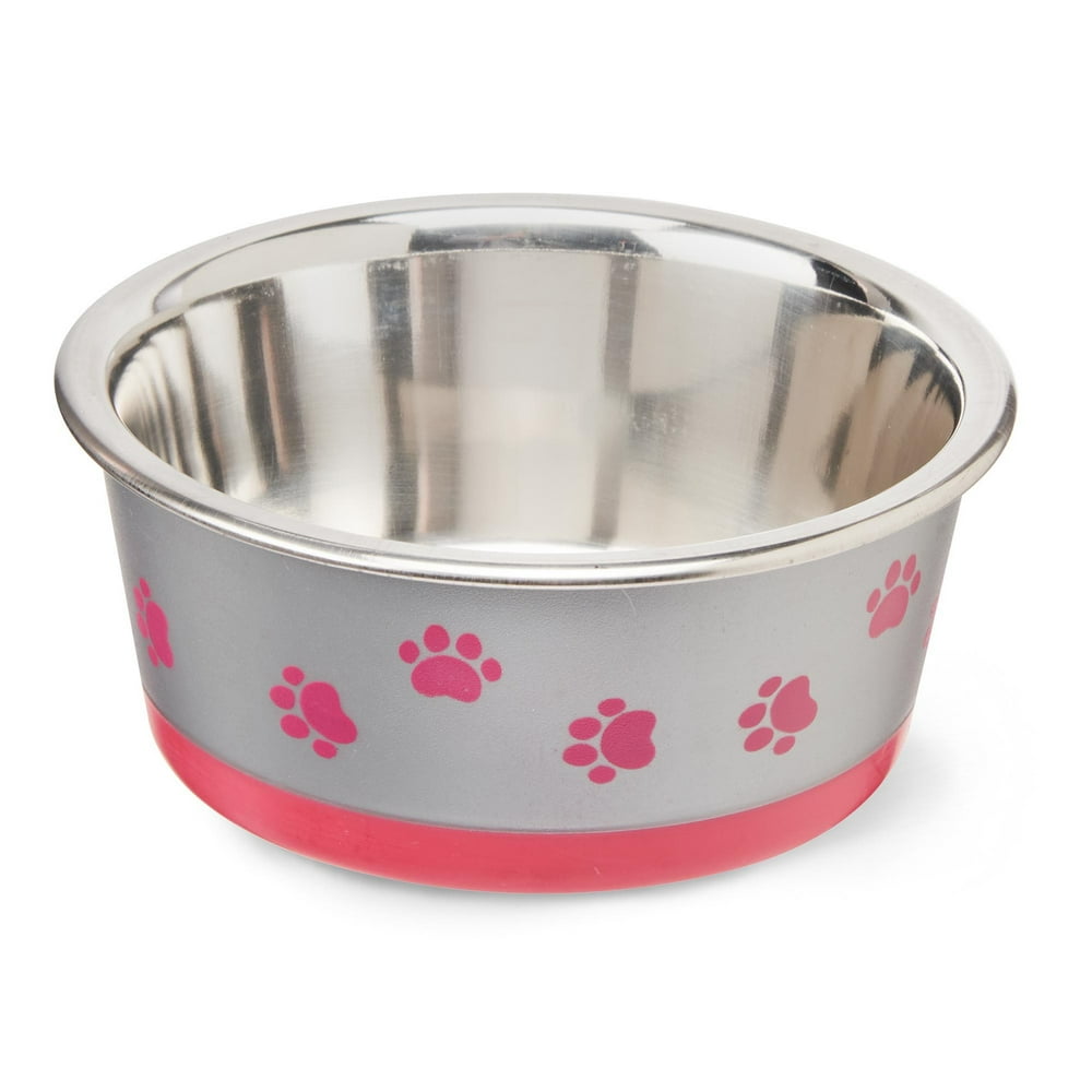 Vibrant Life Paw Print Stainless Steel Pet Bowl Perfect for Dogs and Cats Various Colors