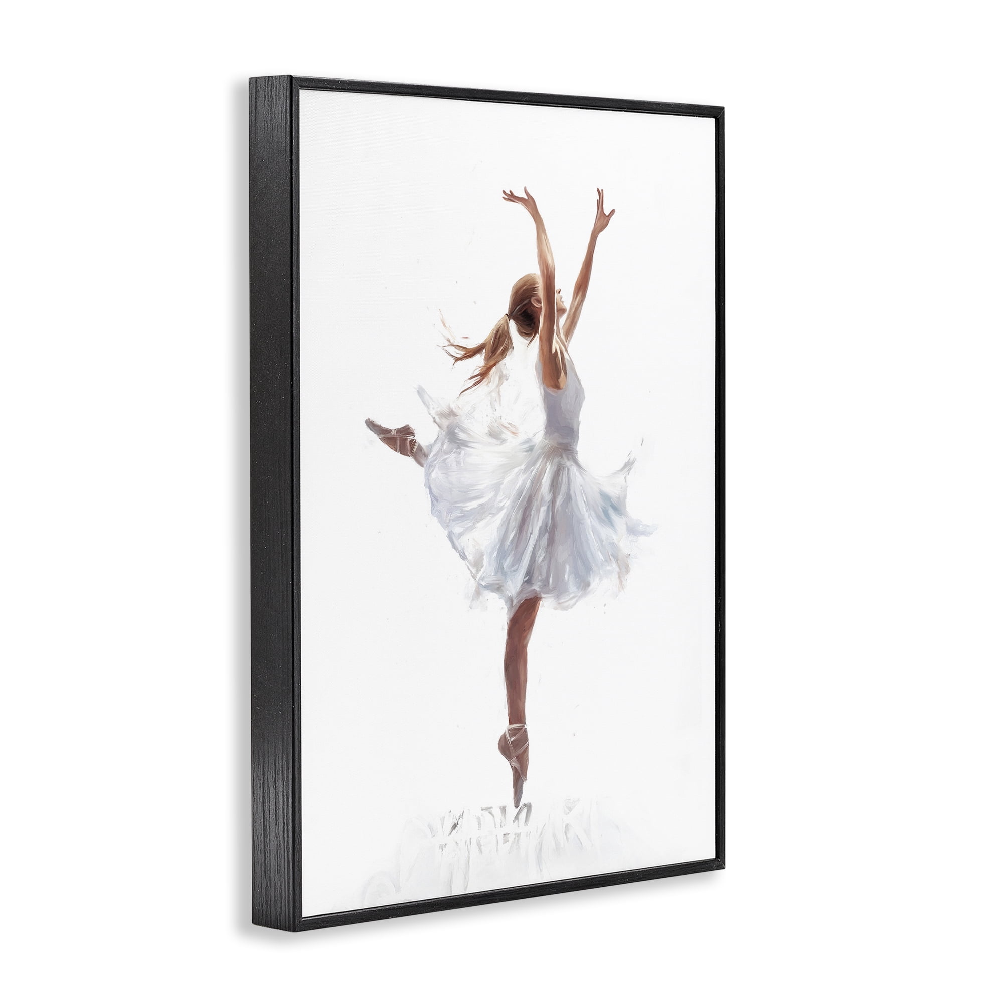 Stupell Industries Graceful Ballerina in White Novelty Painting Black Framed Art Print Wall Art, 12 x 18