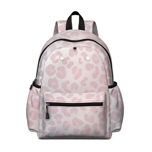Pink and White Leopard Print Backpack for School, Cute School Bag with Adjustable Shoulder Straps and Padded Back, 13.4"x11"x4.7"