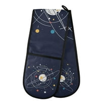 Yayeee Double Oven Mitt Kitchen Heat Resistant Baking 35" x7" Quilted Glove, White Planet