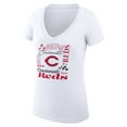 thumbnail image 2 of Women's G-III 4Her by Carl Banks White Cincinnati Reds Collage Team Graphic V-Neck Fitted T-Shirt, 2 of 5