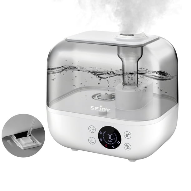 Sejoy Humidificador para humidificadores de aire ultrasónicos de niebla fría y cálida, 1.24 galones / 4.7L para plantas de oficina de dormitorio, relleno superior, aceites esenciales, blanco SEJOY JSQ-F50A1