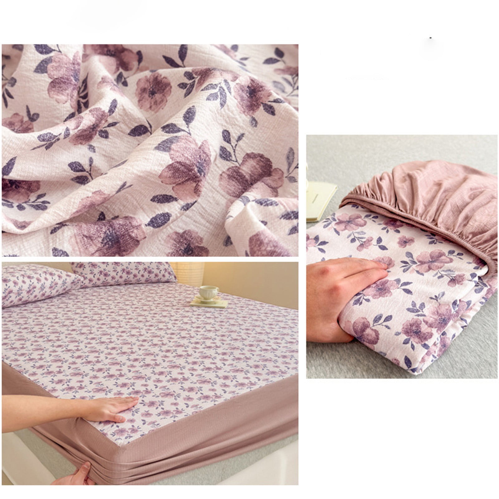 Japceit 35.43x78.44 Inch Fitted Sheet, Comfortable Cool Floral Pattern Mattress Protective Cover, Easy Clean Single Bed Sheet for Home Dormitory