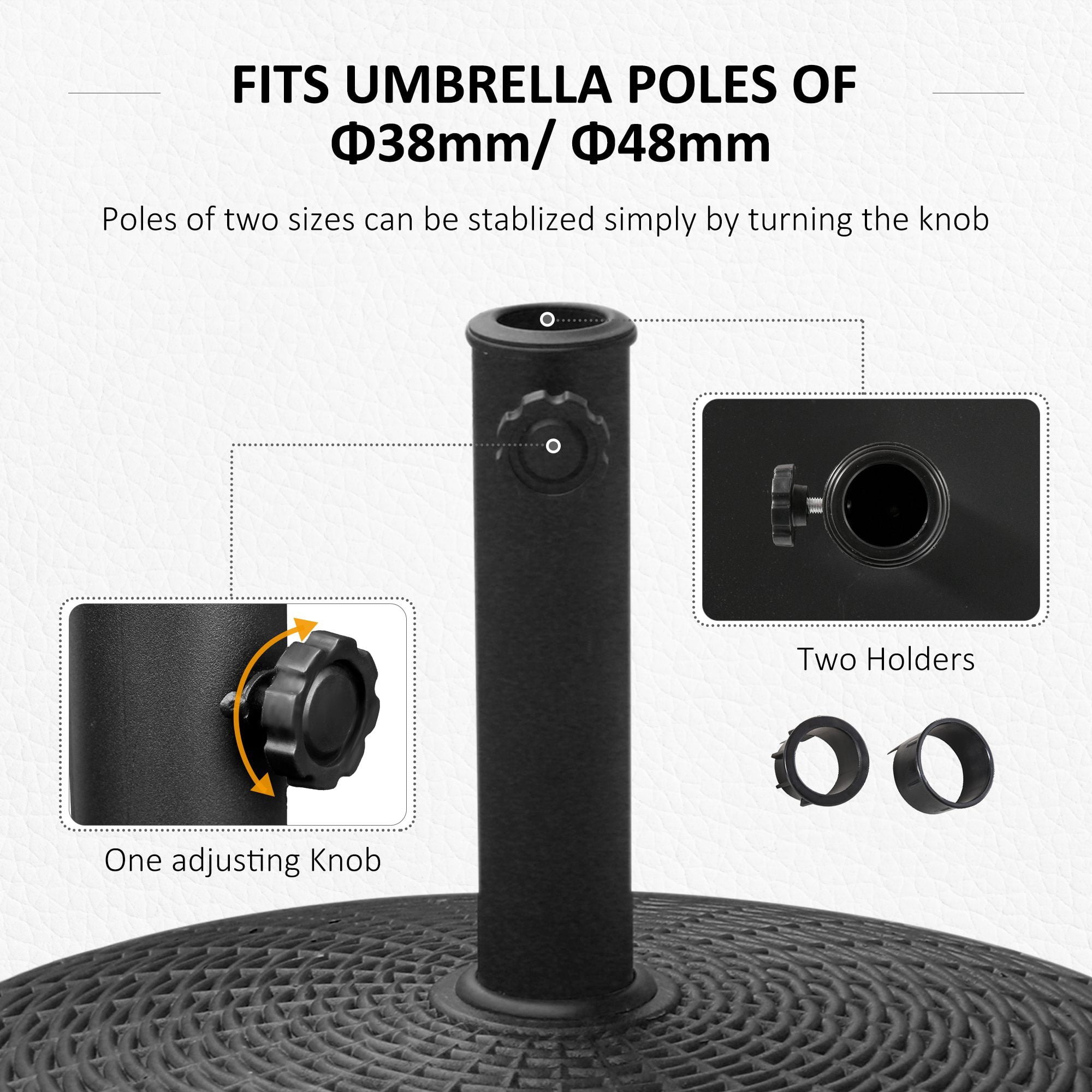 Outsunny 50 lbs. Umbrella Base, 20.5" Round Heavy Duty Umbrella Stand for 1.5" or 2" Umbrella Poles, Patio Market Stand, Black