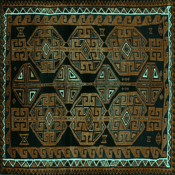 Ahgly Company Indoor Square Persian Turquoise Blue Traditional Area Rugs, 3' Square
