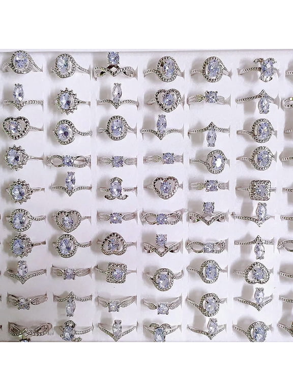 50pcs Wholesale Bulk Lot Zircon Rhinestone Rings For Women Wedding Delicate Jewelry Gift