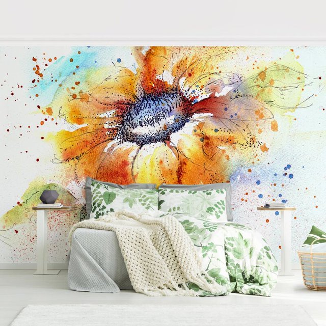 Papel pintado adhesivo - Painted Sunflower - Mural apaisado Dimensión LxA: 190cm x 288cm esquí esquí Gafas de esquí