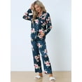 thumbnail image 2 of DARING DIVA Women's 2 Pcs Satin Silky Floral Pajama Sets XS Navy Blue, 2 of 5