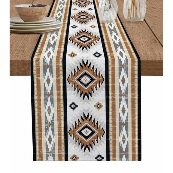 ERUNPONLY Orange Boho Table Runner - 90 Inch Long Southwestern Ethnic Aztec Retro Geometric Cotton and Linen Blended Dress Scarves Farmhouse Table Runner for Kitchen Dining, Coffee Table, 13"x90"