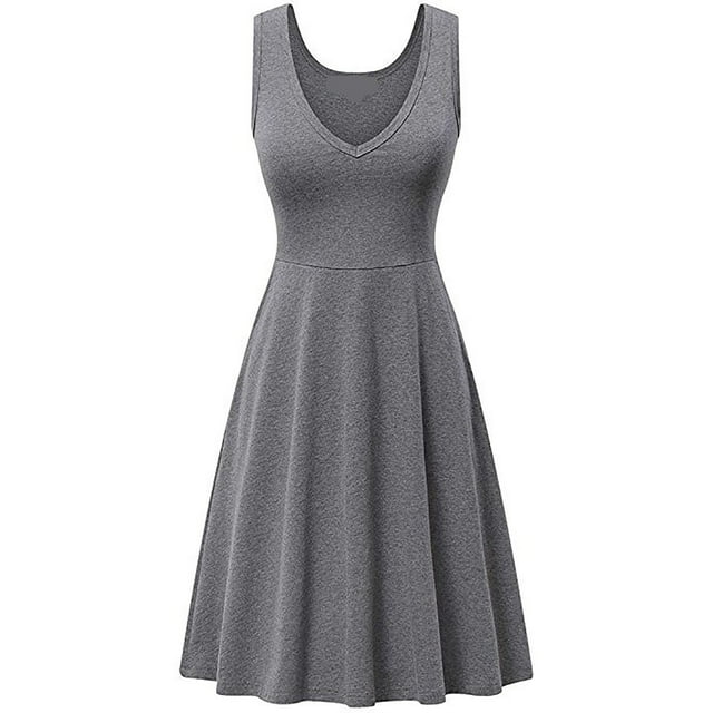 FAIWAD Robe Débardeur Évasée Sans Manches pour Femme Été Couleur Unie Ligne A Robe d'Été Grande Taille Robes T-Shirt