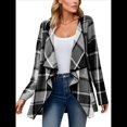thumbnail image 3 of Chaqueta de Solapa A Cuadros con Abertura Frontal para Mujer, Camisas de Larga para Mujer, Chaquetas Ligeras Informales para Otoño. Gris XXL, 3 of 9
