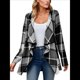 thumbnail image 3 of Chaqueta de Solapa A Cuadros con Abertura Frontal para Mujer, Camisas de Larga para Mujer, Chaquetas Ligeras Informales para Otoño. Gris L, 3 of 9