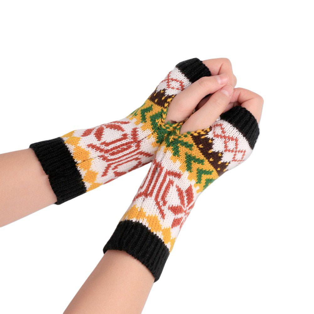 Childrens Warm Winter Striped Magic 2 in 1 Full Finger/Fingerless Gloves 
