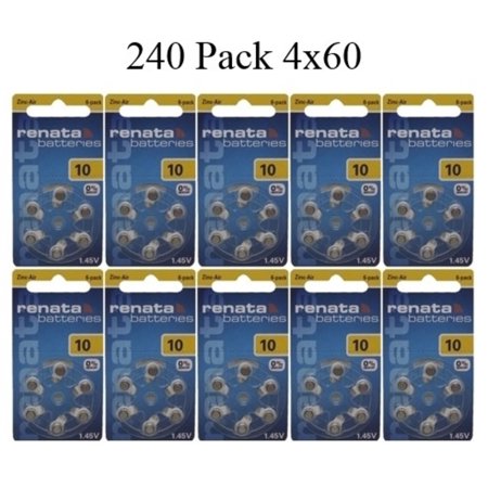 Renata Size 10 0% Mercury Hearing Aid Batteries with Yellow Tab Pack of 240
