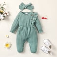thumbnail image 3 of Mikrdoo Newborn Baby Girls Clothes Rib Long Sleeve Solid Color Romper With Headband 2Pcs Romper Set Green 0-3 Months, 3 of 10
