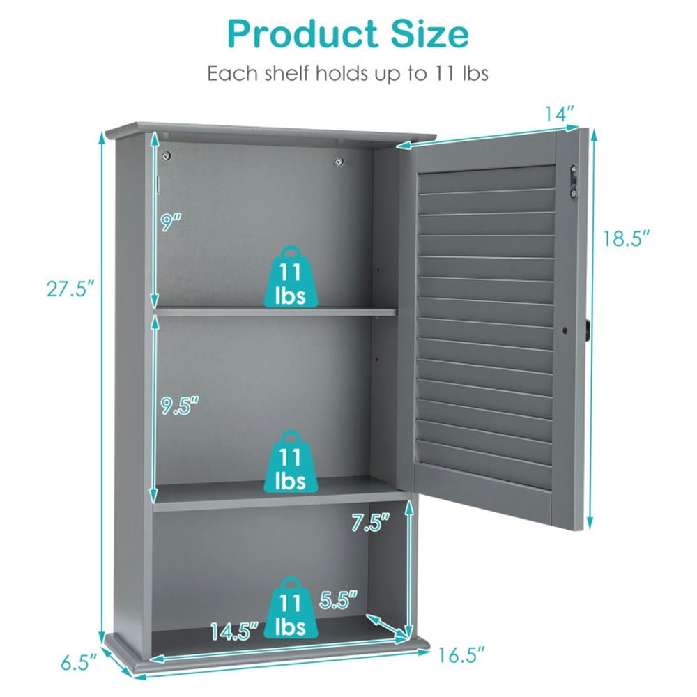 Finihen Bathroom Wall Cabinet, Wall Mounted Bathroom Cabinet, Medicine Cabinet, Bathroom Wall Mount Storage Cabinet Single Door with Height Adjustable Shelf, Gray Finihen Bathroom Wall Cabinet, Wall Mounted Bathroom Cabinet, Medicine Cabinet, Bathroom Wall Mount Storage Cabinet Single Door with Height Adjustable Shelf, Gray
