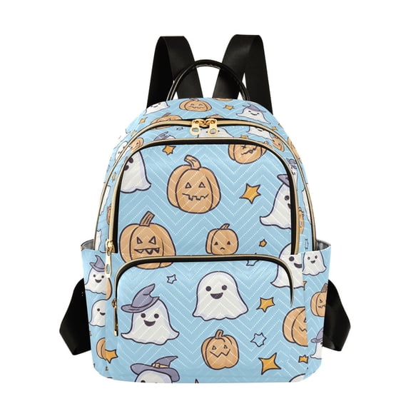 FORMRS Mini Backpack Purse for Women Quilted Travel Daypack Casual Shoulder Bag, Blue Halloween Ghosts