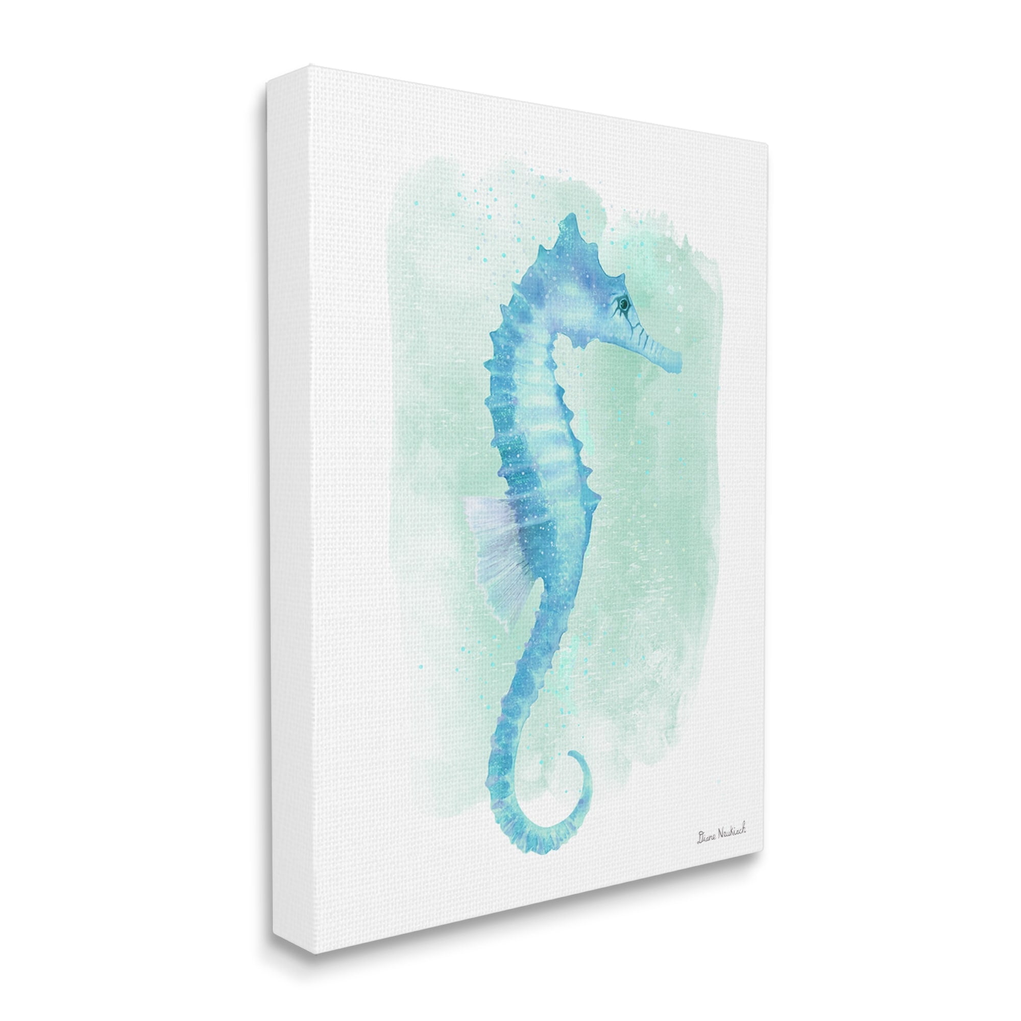 Stupell Industries Blue Seahorse Aquatic Life Subtle Ocean Painting Painting Gallery Wrapped Canvas Print Wall Art, Design by Diane Neukirch