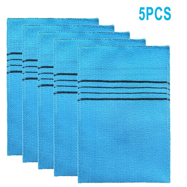5Pcs Korean Italy Asian Exfoliating Bath Washcloth Body Scrub Shower Soft Towels Blue
