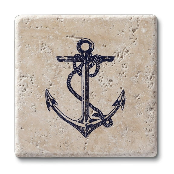 CounterArt "Anchor" 4 Pack Natural Travertine Absorbent Stone Coasters