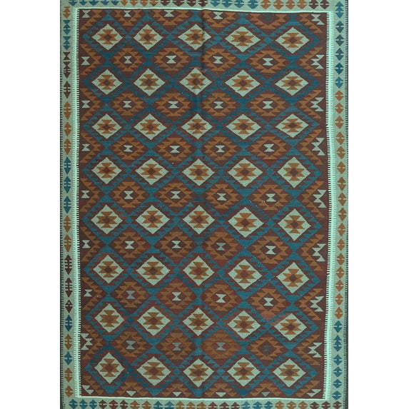Ahgly Company Indoor Rectangle Oriental Light Blue Traditional Area Rugs, 7' x 9'