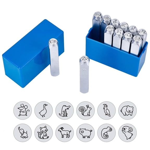 PH 12pcs Animal Punch Stamp Metal Design Stamps 6mm Elephant Cat Bear Matte Metal Stamping Tool for Imprinting on Metal Leather Wood DIY Jewelry Making Accessory