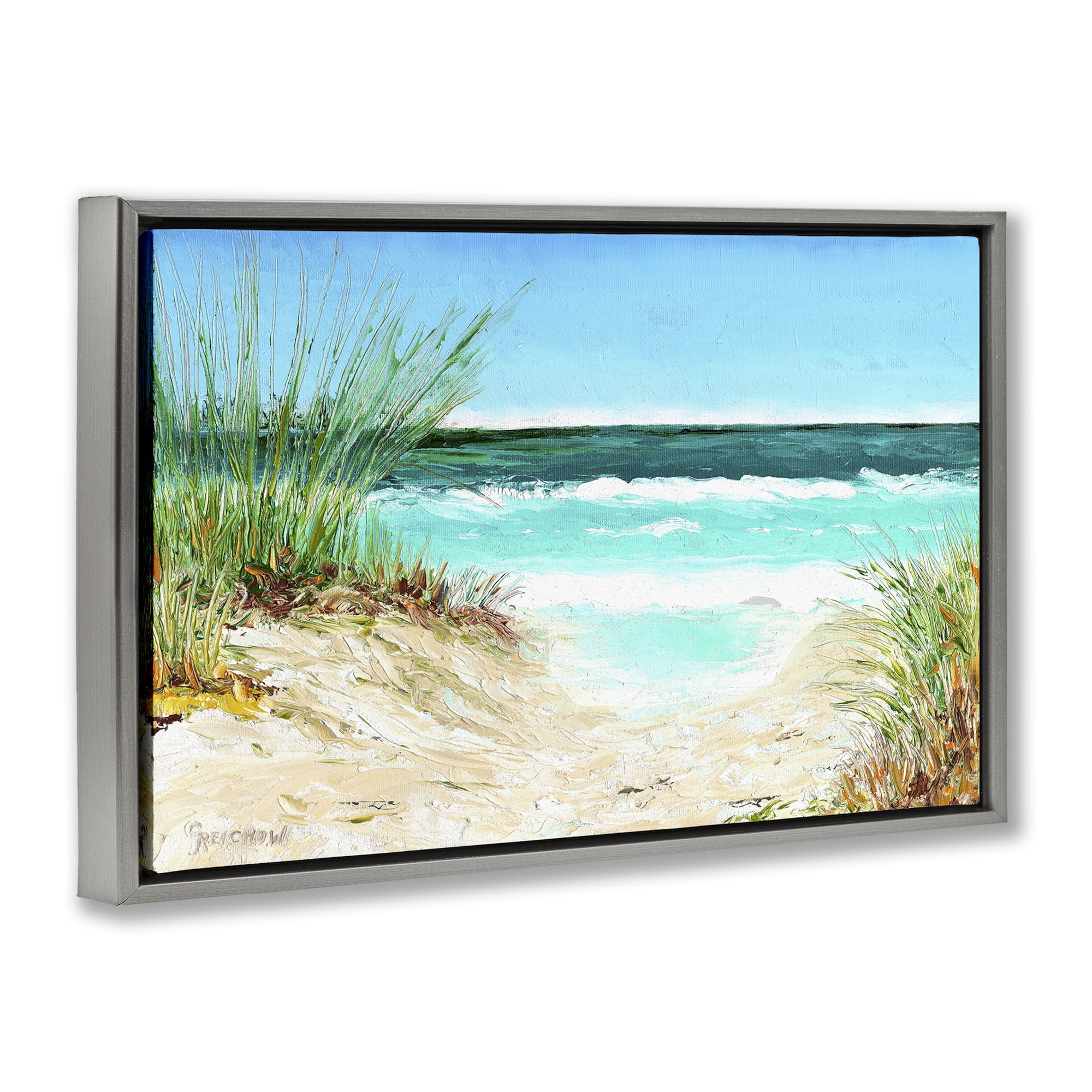 Stupell Industries Tropical Beach View Landscape & Nature Painting Gray Floater Framed Canvas Art Print Wall Art, 31 x 21