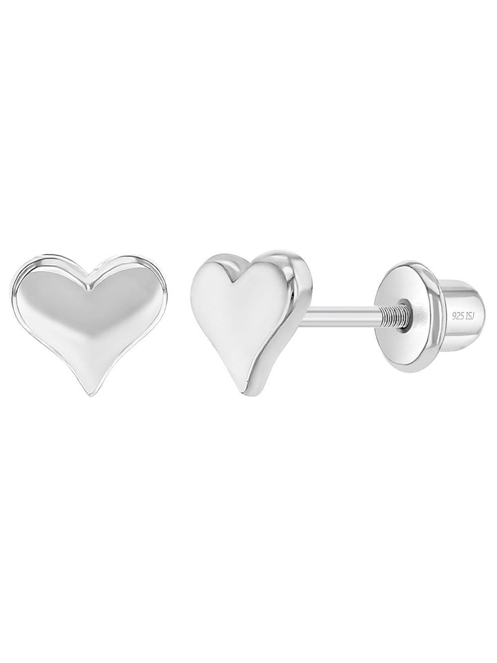 925 Sterling Silver Classic Heart Toddler Screw Back Earrings for Babies & Kids