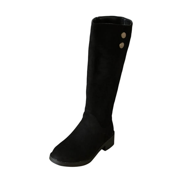 Black Ladies Fashionable Winter Boots Solid Color Round Toe Side Zipper Low Heel For Daily Activities And Fun