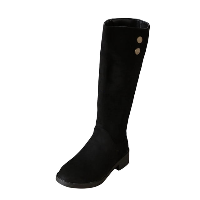 Fashionforward Women's Winter Long Boots: Solid Color, Round Toe, Side Zip, Chunky Low Heel, KneeHigh Casual Look