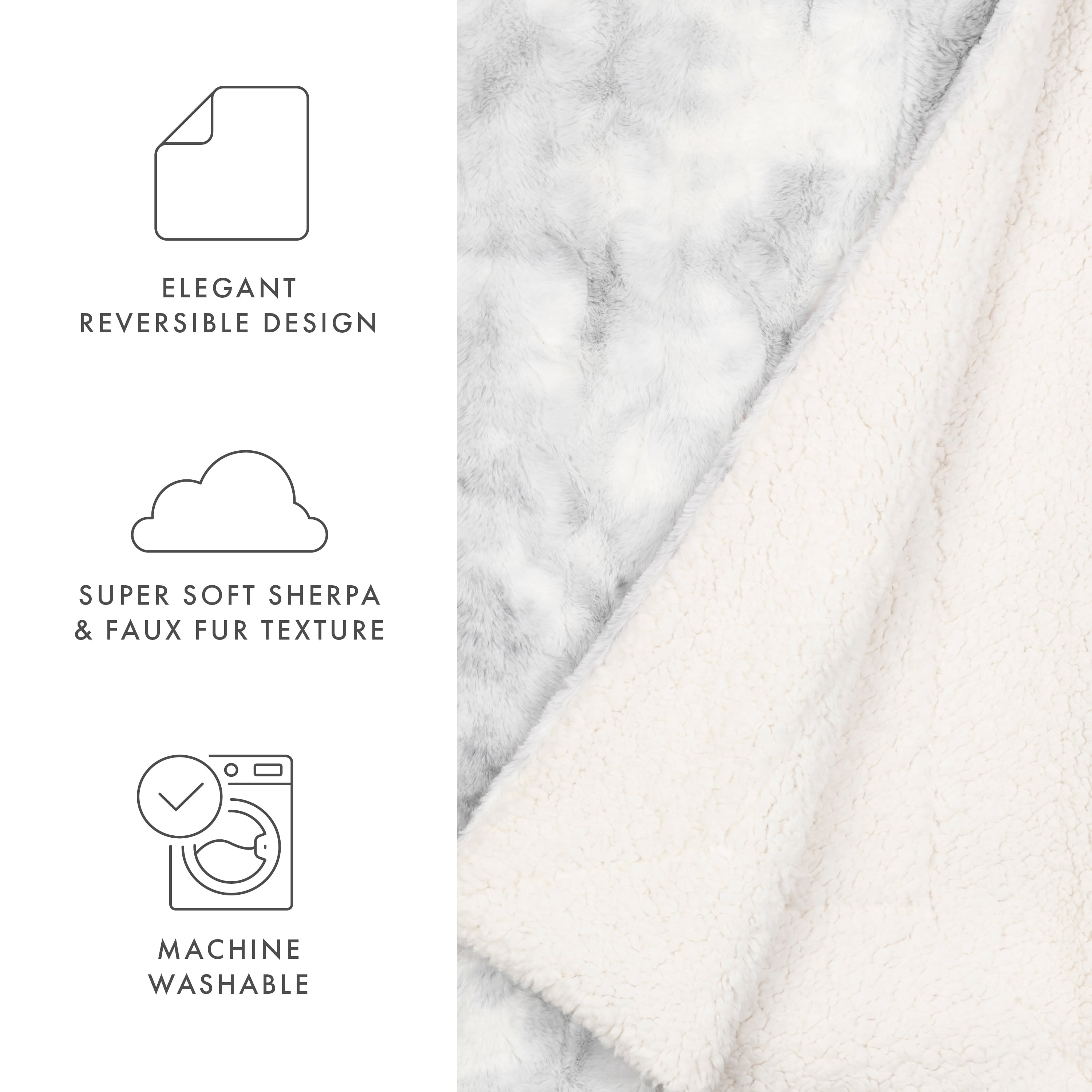 Noble Linens Faux Fur Tie Dye Throw Blanket, Light Gray, Standard Throw