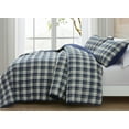 thumbnail image 3 of Chezmoi Collection Chad 3-Piece Printed Plaid Cotton Quilt Set Queen Size, Blue Green Light Beige Plaid, Stone Washed Cotton Breathable Lightweight Bedspread Set, 3 of 9