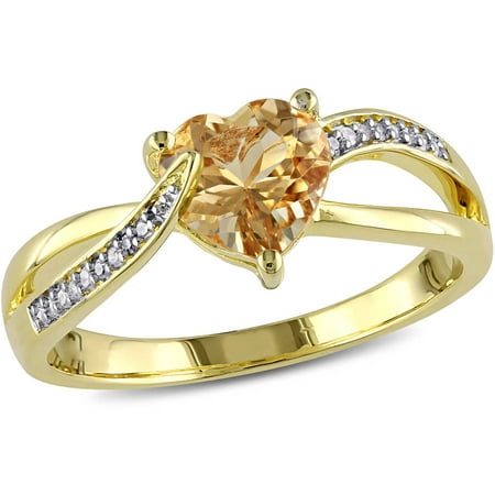 Tangelo 1 Carat T.G.W. Heart-Cut Yellow Beryl and Diamond-Accent Yellow Rhodium-Plated Sterling Silver Heart Infinity Ring