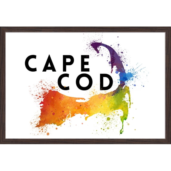 Cape Cod, Massachusetts - Abstract Watercolor - Lantern Press Artwork (36x24 Giclee Art Print, Gallery Framed, Espresso Wood)