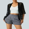 thumbnail image 3 of Women Open Front Shrug Ladies Short Sleeve Solid Color Lace Patchwork Sheer Bolero Cover Up, 3 of 7
