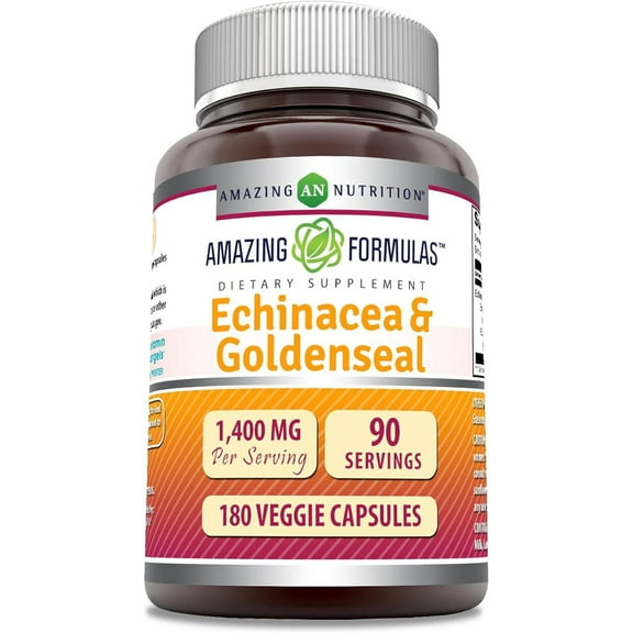Amazing Formulas Echinacea with Goldenseal Supplement | 1400 Mg Per Serving | 180 Veggie Capsules| Non-GMO | Gluten Free | Made in USA