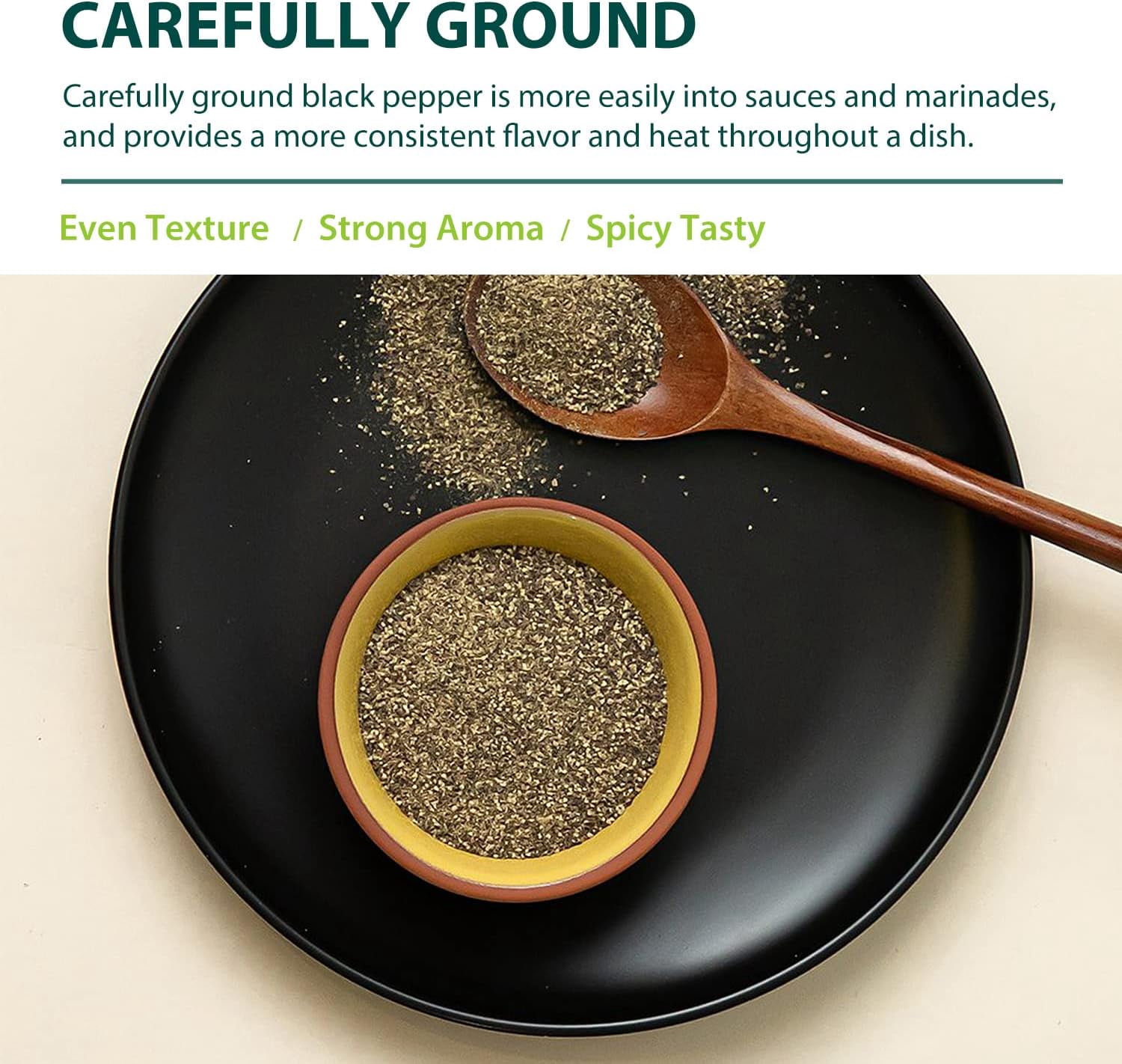 Soeos Organic Black Pepper Ground Fine 18oz (510g), Non-GMO, Freshly Packed, Fine Ground Black Peppercorns Powder for Refill.
