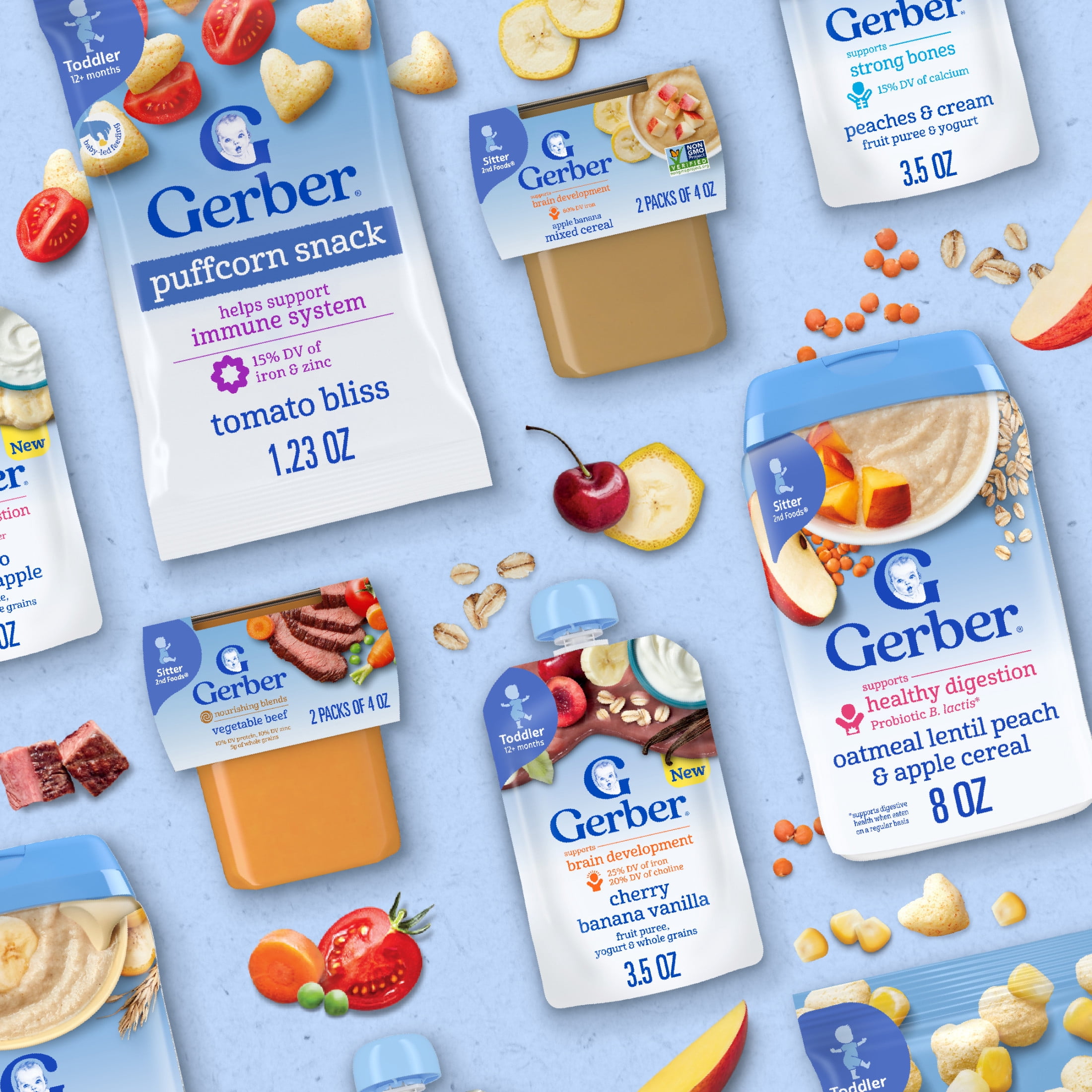 (6 pack) Gerber Fruit & Yogurt, Peaches & Cream Toddler Food, 3.5 oz Pouch