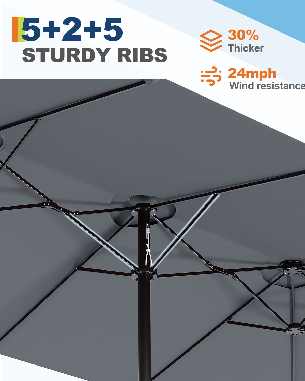 Memoryfield 13 FT Large Double-Sided Patio Umbrella, Outdoor Rectangle Market Umbrella with Crank Handle for Pool, Lawn & Garden, Gray