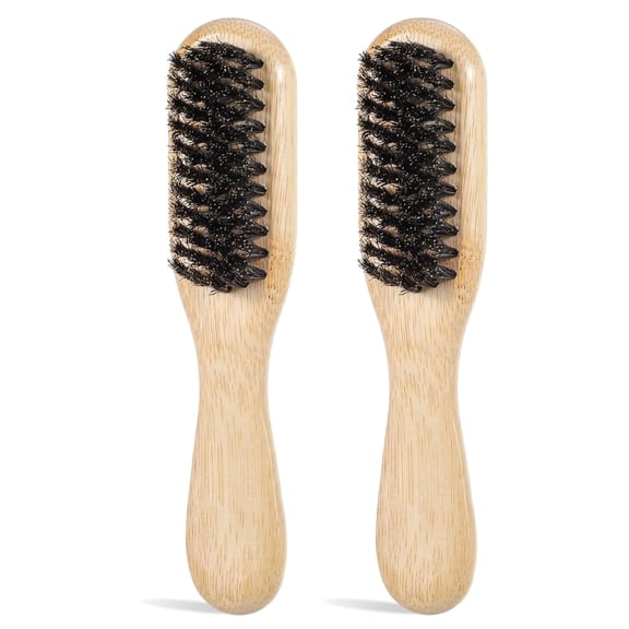 OPALESQUE 2 Pcs Mini Boar Bristle Hair Brush, Travel Boar Bristle Hair Brush Anti Frizz Edge Control for All Hair Types, Gentle Scalp Massage, Natural Bristles