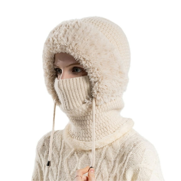 3-in-1 Winter Balaclava for Women, Women's Knitted Hat Ski Mask in Winter, Hooded One-Piece Windproof Warm Snow Hat，Knitted Ski Scarf and Mask Set