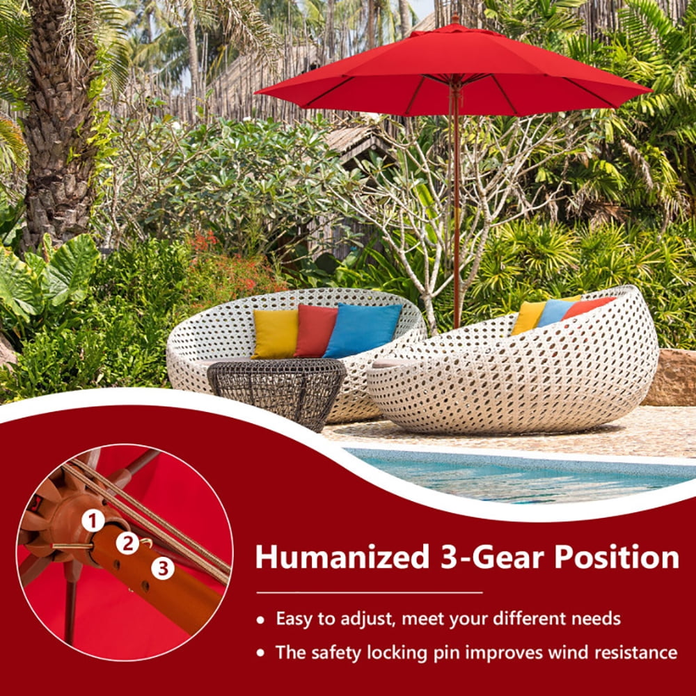 Aimee Lii 9.5 Feet Pulley Lift Round Patio Umbrella with Fiberglass Ribs, Sunbrella Umbrella Outdoor Patio, Red Aimee Lii 9.5 Feet Pulley Lift Round Patio Umbrella with Fiberglass Ribs, Sunbrella Umbrella Outdoor Patio, Red