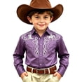 thumbnail image 4 of FYDUU Boys Shirts Kids Western Cowboy Shirt Retro Long Sleeve Button Down Shirts Fashion Tops For Children Comfortable Fit Shirts 6-7 Years, 4 of 4