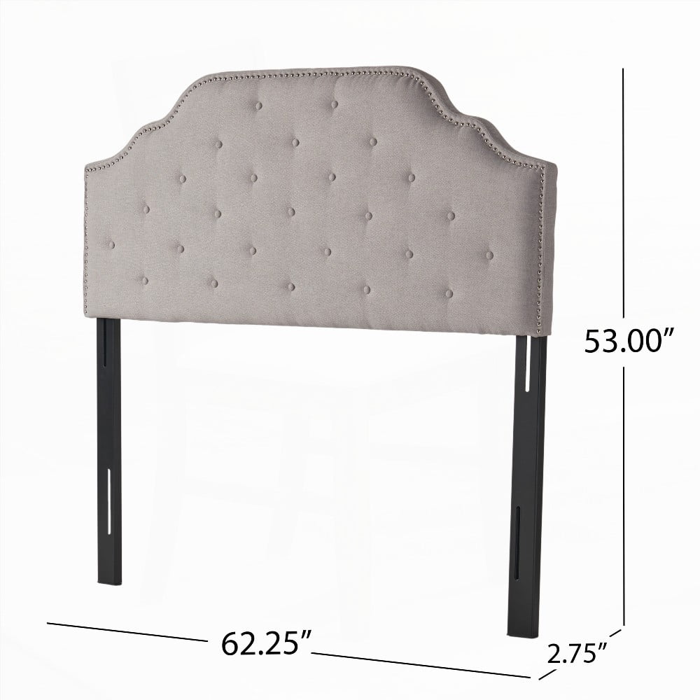 Queen Size Headboard in Tufted Upholstery, Solid Wood & Durable Metal Legs, Adjustable Height & Nailhead Accents, Modern Design