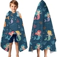 thumbnail image 3 of Dark Blue Mermaid Pattern Hooded Bath Towel，60"x35" for Ages 3 To 12 Kids, Quick Dry Lightweight Soft Microfiber Hood Beach Towel Cover Up for Kids, 3 of 7