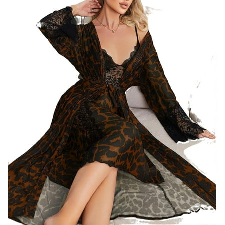 

Spaghetti Strap Sexy Leopard Print Dress Sets Brown Sleeveless Women Pajama Sets