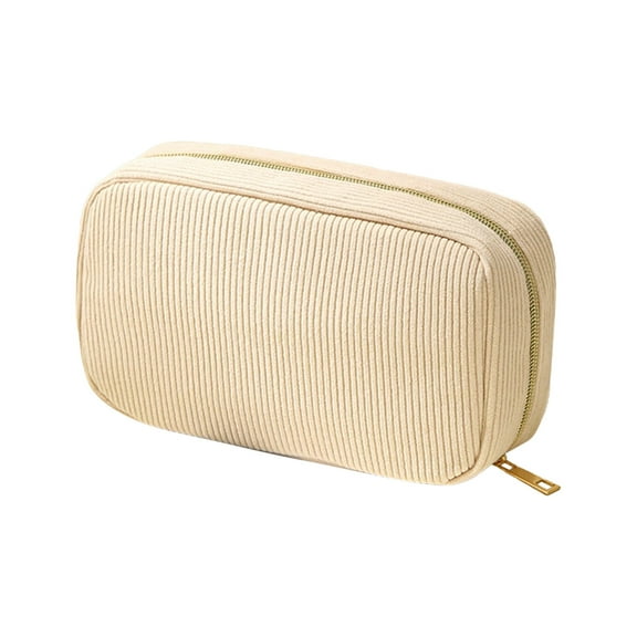 JingChun Makeup Bag, Wide-open Corduroy Cute Cosmetic Bag Make Up Organizer Case for Women, Travel Essentials, Toiletries Accessories, Bottles, Brushes