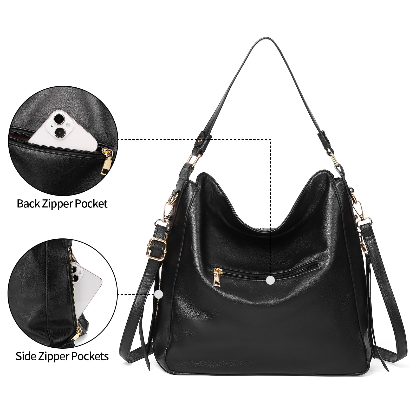 GAEKEAO Hobo Bag for Women, Large Soft Leather Shoulder Bag with Adjustable Strap, Slouchy Crossbody Handbag for Daily Work